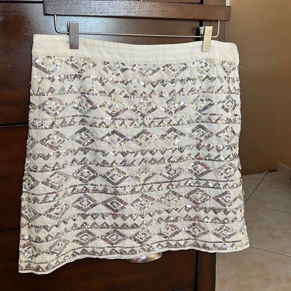 Banana Republic Geo Pattern Silver Sequin Beaded Mini Skirt